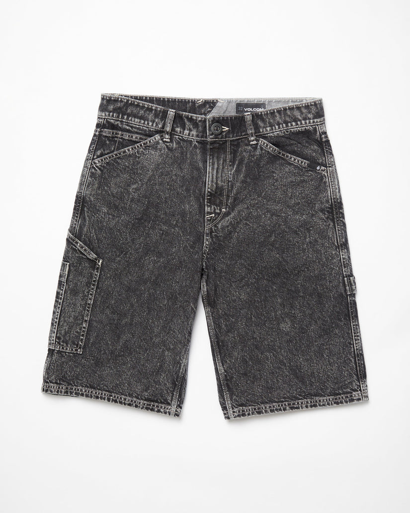 Short Labored Denim Utility - LIGHT ACID BLACK